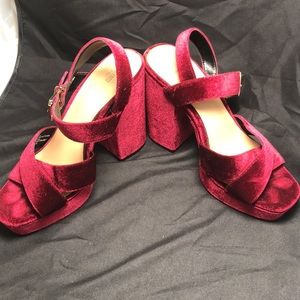 Burgundy Velvet platforms, most fun shoes ever!
